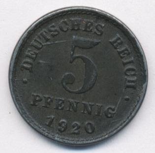 Германия 5 пфеннигов 1920 год (J)