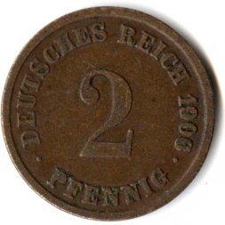 Германия 2 пфеннига 1906 год