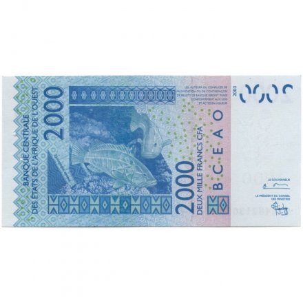 Сенегал 2000 франков 2003 год (K) - след от степлера - UNC