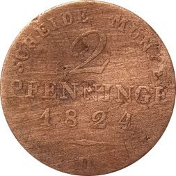 Пруссия 2 пфеннинга 1824 год (D)