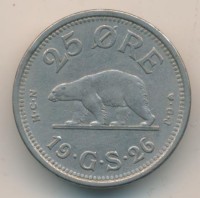 Монета Гренландия 25 эре 1926 год - Полярный медведь