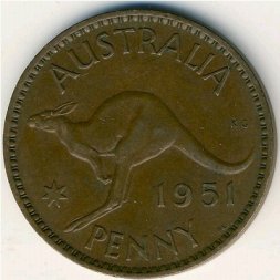 Австралия 1 пенни 1951 год (без точки после "PENNY")