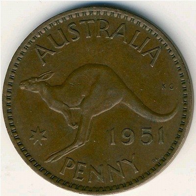 Австралия 1 пенни 1951 год (без точки после &quot;PENNY&quot;)