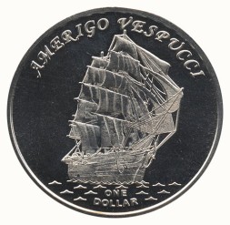 Монета Острова Гилберта (Кирибати) 1 доллар 2017 год - Парусник Америго Веспуччи