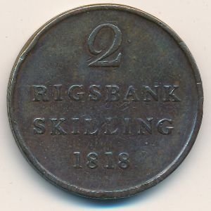 Дания 2 ригсбанкскиллинга 1818 год