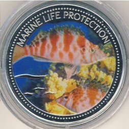 Монета Палау 1 доллар 2006 год - Защита подводного мира. Цветная эмаль