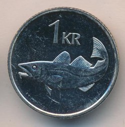 Монета Исландия 1 крона 2003 год - Треска