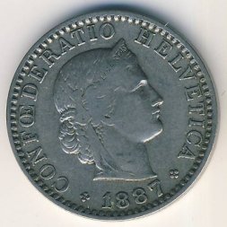 Швейцария 20 раппенов 1887 год