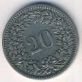 Швейцария 20 раппенов 1887 год