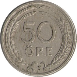 Швеция 50 эре 1947 год - Король Густав V (никелевая бронза, &quot;GV&quot; на аверсе)