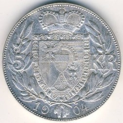 Монета Лихтенштейн 5 крон 1904 год