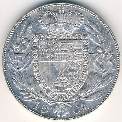 Лихтенштейн 5 крон 1904 год