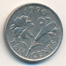 Монета Бермудские острова 10 центов 1996 год