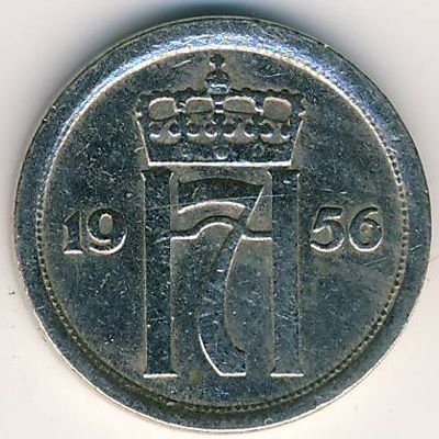 Норвегия 25 эре 1956 год - Король Хокон VII