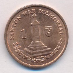 Монета Остров Мэн 1 пенни 2015 год - Военный мемориал в Сантоне