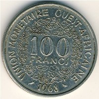 Монета Западная Африка 100 франков 1968 год