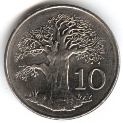 Монета Зимбабве 10 центов 2001 год - Баобаб