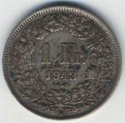 Швейцария 1 франк 1943 год