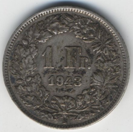 Швейцария 1 франк 1943 год