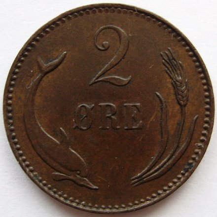 Дания 2 эре 1891 год Кристиан IX