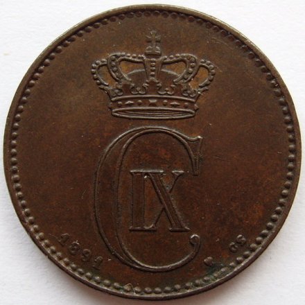 Дания 2 эре 1891 год Кристиан IX