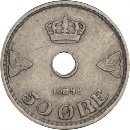 Норвегия 50 эре 1948 год - Король Хокон VII