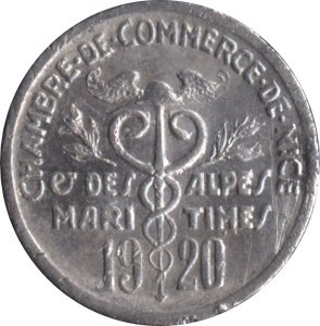 Французский токен 5 сантим 1920 год
