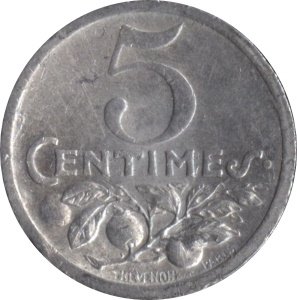 Французский токен 5 сантим 1920 год