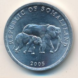 Монета Сомалиленд 5 шиллингов 2005 год - Слоны