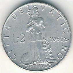 Ватикан 2 лиры 1955 год