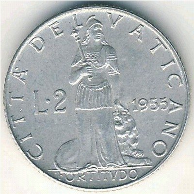 Ватикан 2 лиры 1955 год