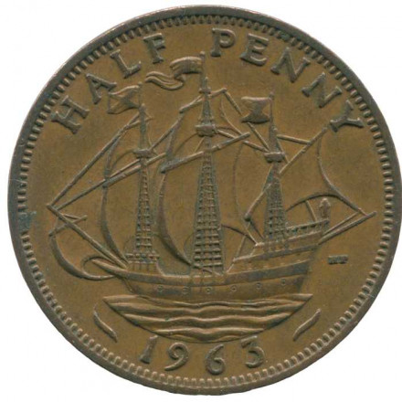 Великобритания 1/2 пенни 1963 год