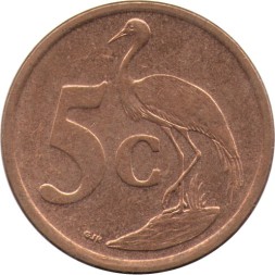 ЮАР 5 центов 2009 год - Африканская красавка (Райский журавль)