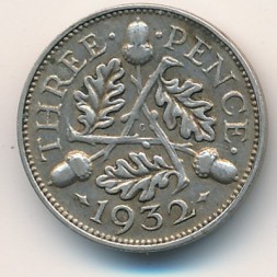 Монета Великобритания 3 пенса 1932 год - Король Георг V