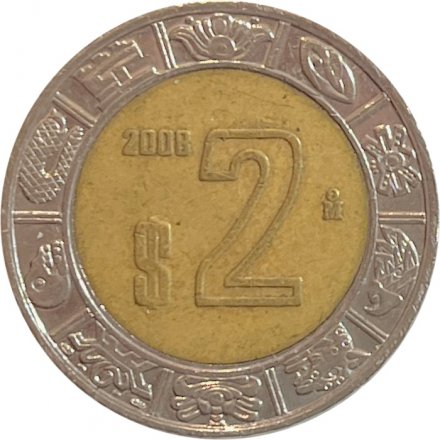 Мексика 2 песо 2008 год - Хохлатый сокол