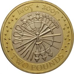 Великобритания 2 фунта 2005 год - 400 лет "Пороховому заговору"