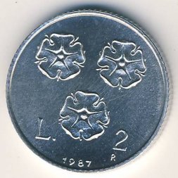 Сан-Марино 2 лиры 1987 год