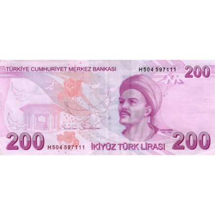 Турция 200 лир 2009 (2024) год - Президент Мустафа Кемаль Ататюрк. Юнус Эмре VF