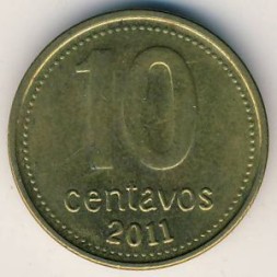 Монета Аргентина 10 сентаво 2011 год