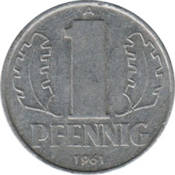 ГДР 1 пфенниг 1961 год