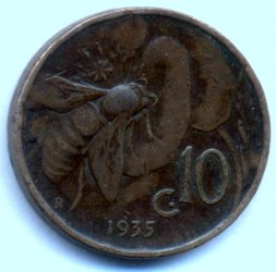 Италия 10 чентезимо 1935 год