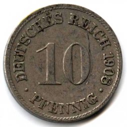 Германия 10 пфеннигов 1908 год (D)