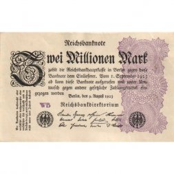 Германия (Веймарская Республика) 2000000 (2 миллиона) марок 1923 год - XF