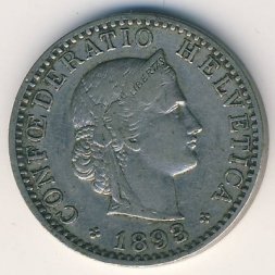 Швейцария 20 раппенов 1893 год