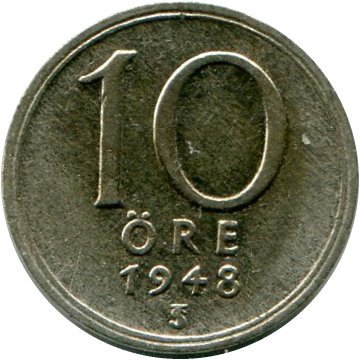 Швеция 10 эре 1948 год - Король Густав V
