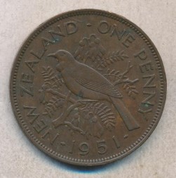 Новая Зеландия 1 пенни 1951 год - Новозеландский туи