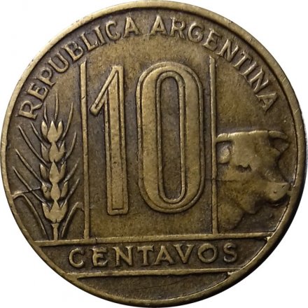 Аргентина 10 сентаво 1950 год (Алюминиевая-Бронза)