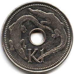 Монета Папуа - Новая Гвинея 1 кина 2002 год - Крокодилы