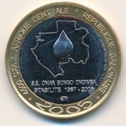 Монета Габон 4500 франков КФА 2005 год - Стабильность - Омар Бонго