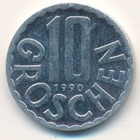 Монета Австрия 10 грошей 1990 год